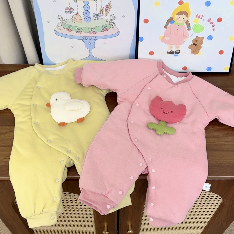 婴幼儿连身衣偏开宝宝棉服冬季保暖婴儿衣服哈衣棉衣爬爬服郁金香
