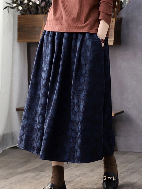 2025年秋冬季A字版半身裙遮肉显瘦有口袋松紧腰双面羽毛刺绣