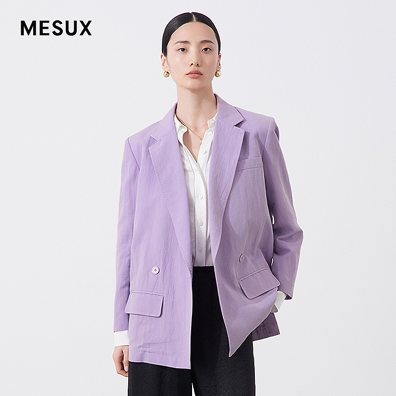 MESUX米岫新款棉亚麻简约简洁长袖宽肩休闲女西装MKSDF102