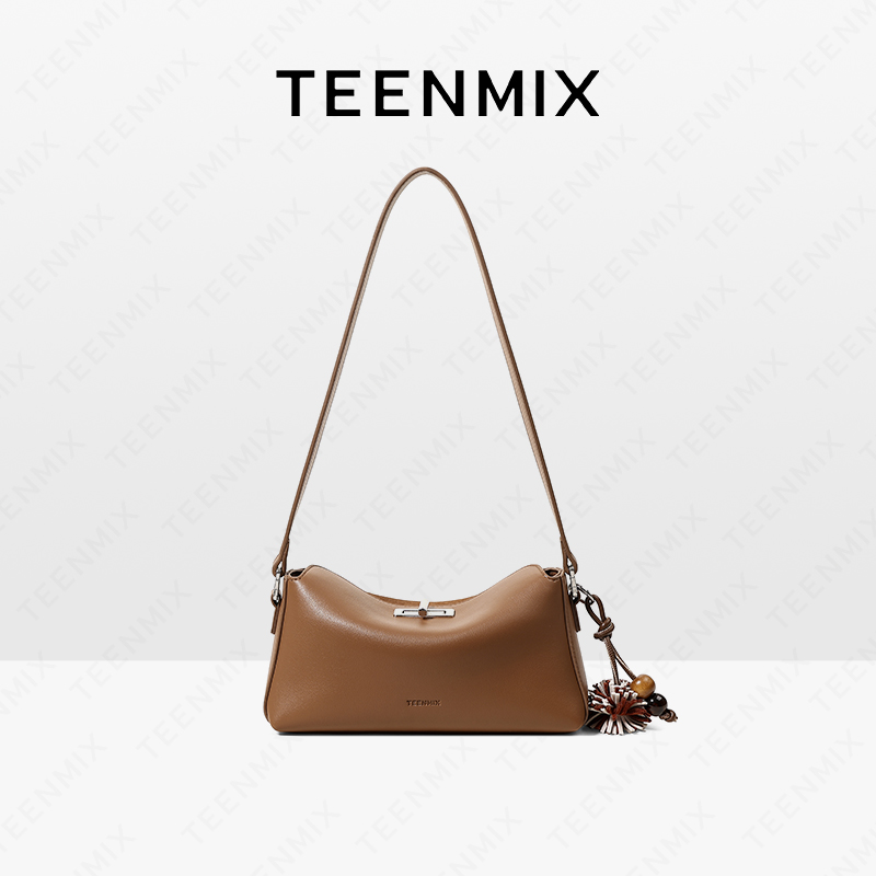 天美意25秋季新款翻盖法棍包高级感复古单肩斜挎腋下牛皮百搭包包