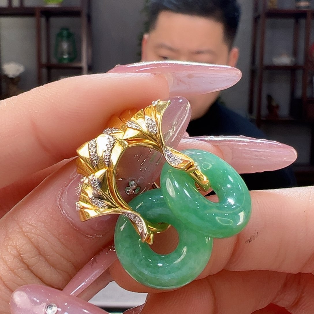 翡翠耳饰18K金镶嵌耳环58