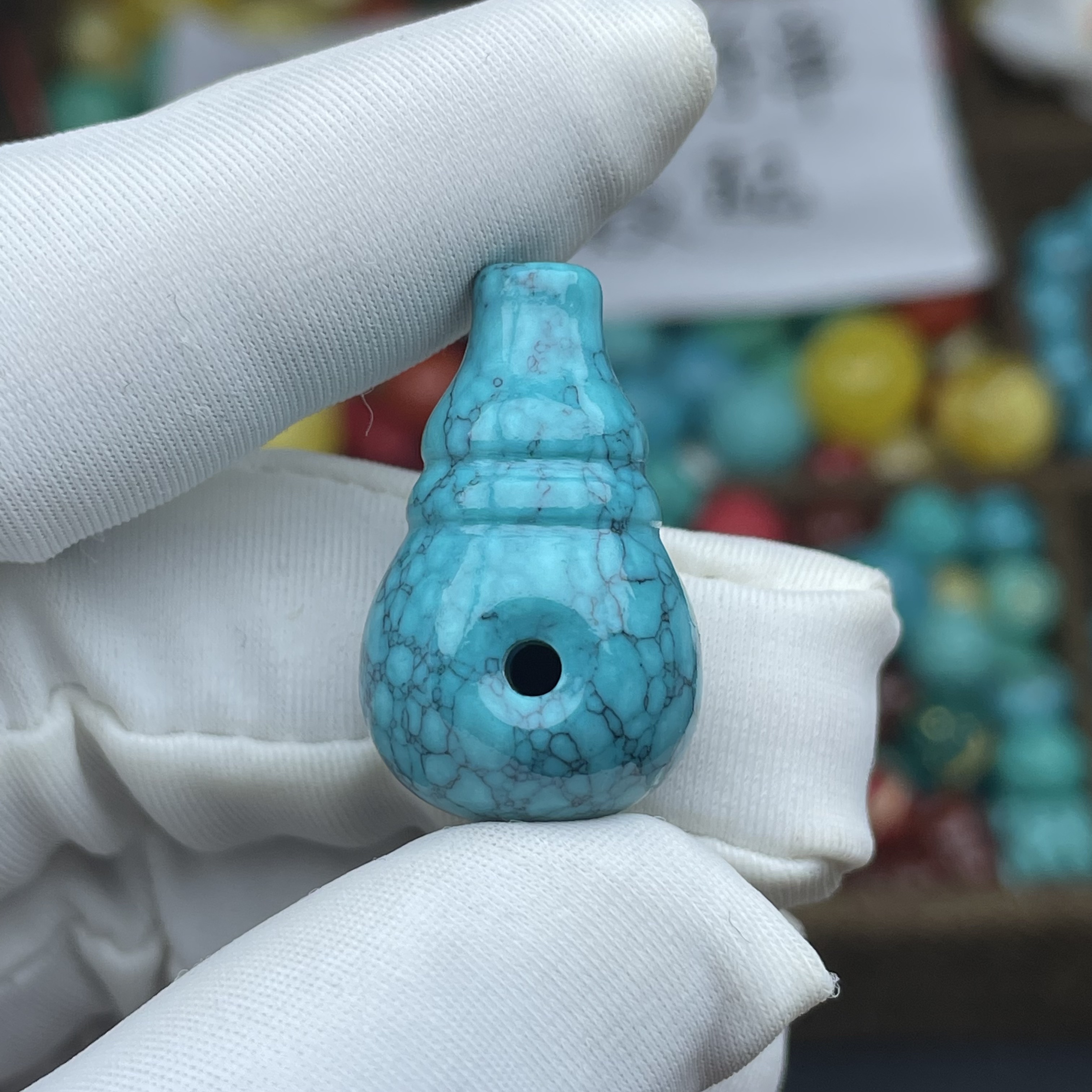 【A35】16x14mm网纹三通高瓷绿满工精雕散珠文玩配珠配饰手串配件