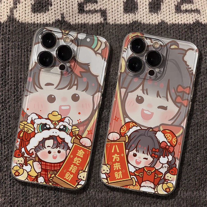 新年喜庆情侣太空手机壳适用于苹果16透明iphone14保护壳1512pro