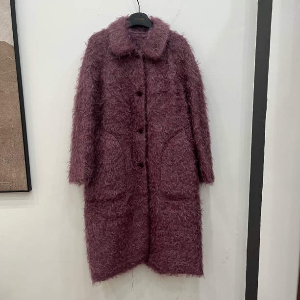 【轻奢】娃娃领紫色马海毛轻奢温柔慵懒风翻领大衣外套