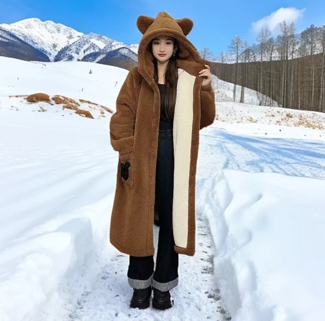 美拉德双层加厚男女同款复古连帽宽松加绒毛绒保暖韩版