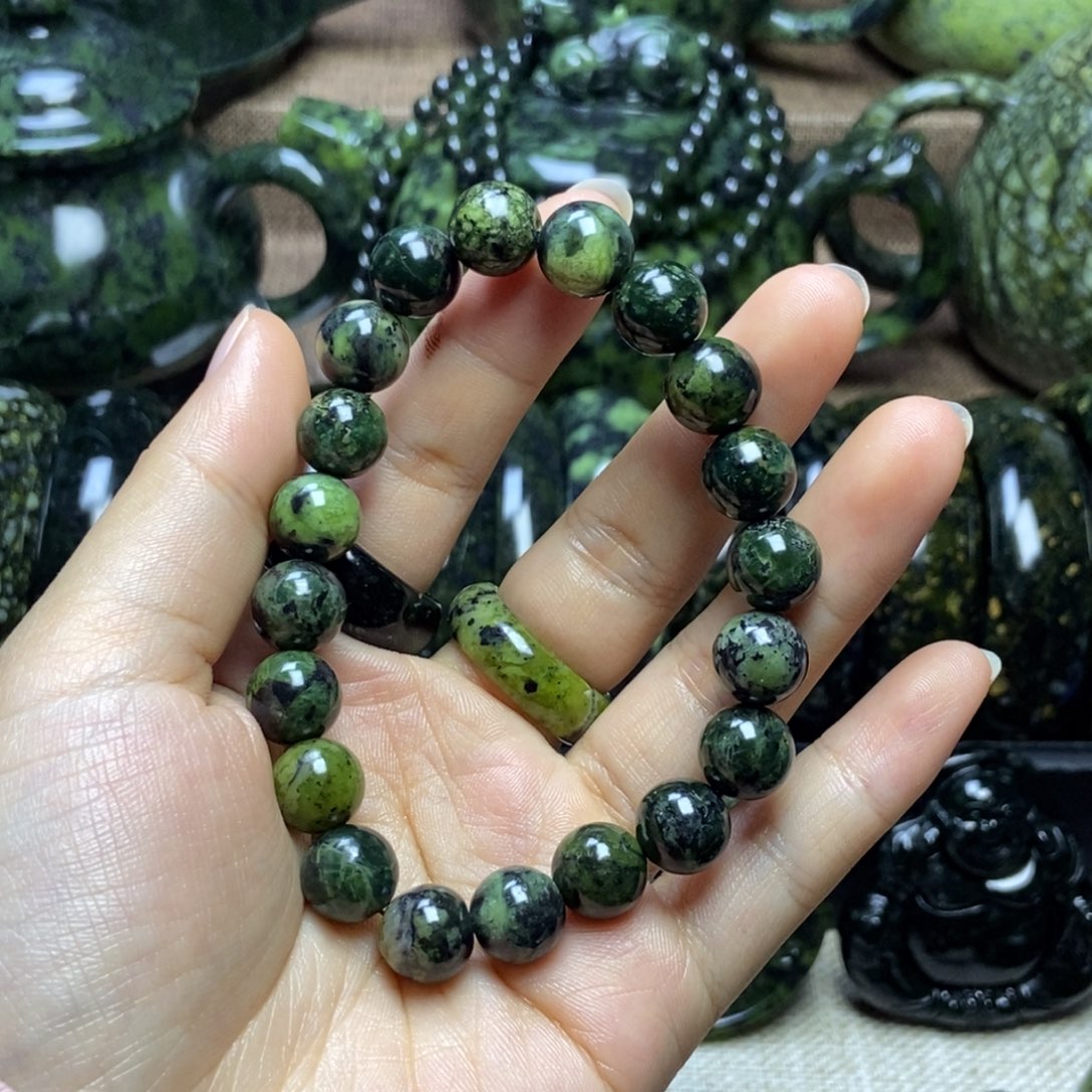 蛮***蛮蛇纹石玉未镶嵌药王石卡10手串默认微瑕