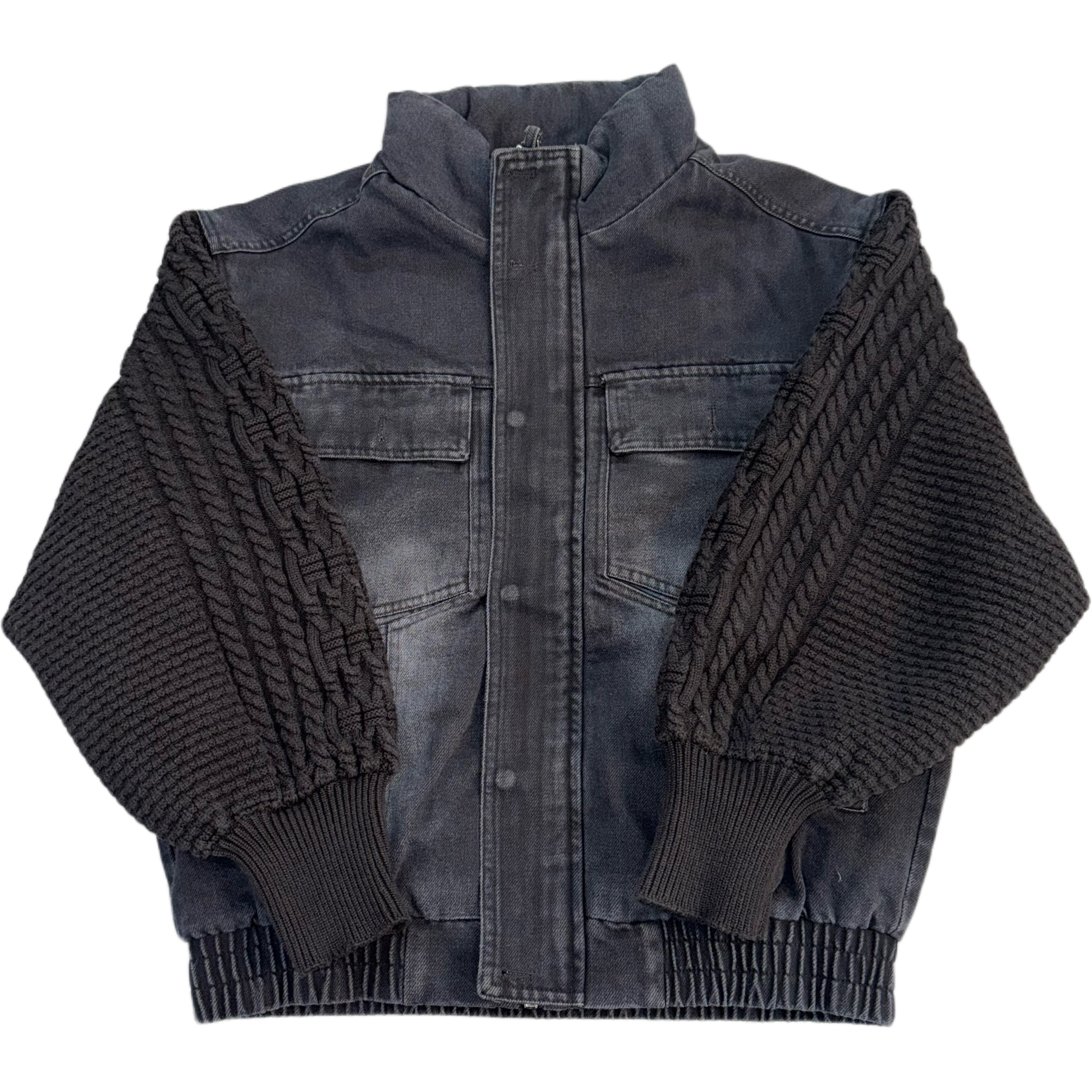 重磅立领针织拼接牛仔夹棉工装夹克77916