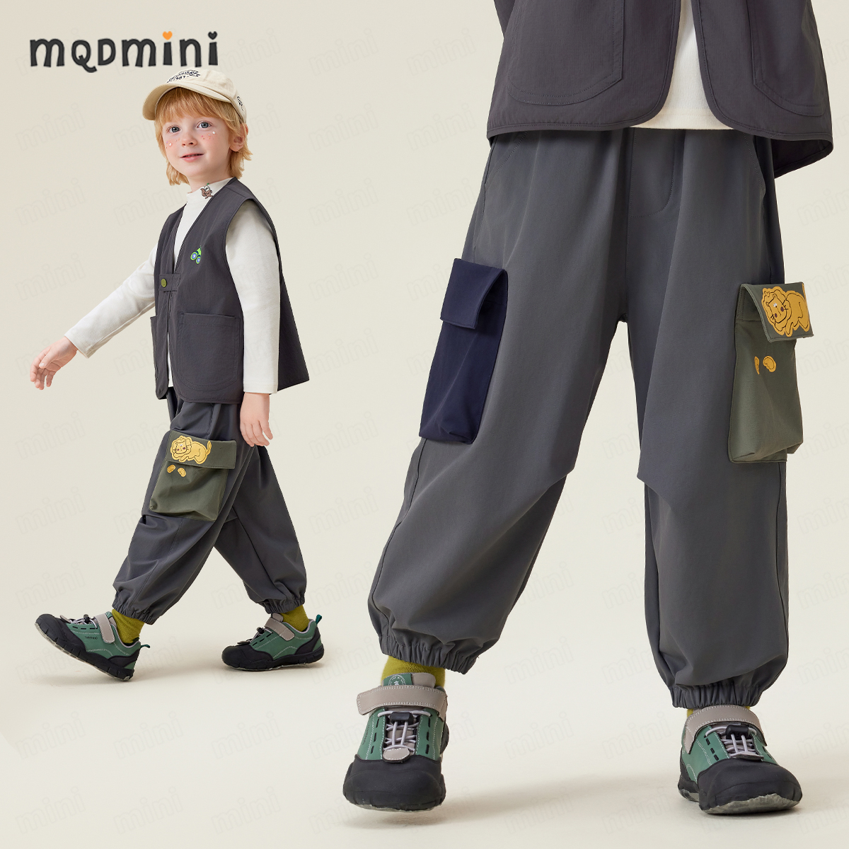MQDMINI【防泼水】儿童长裤秋季新款男童口袋休闲裤男宝宽松束脚裤