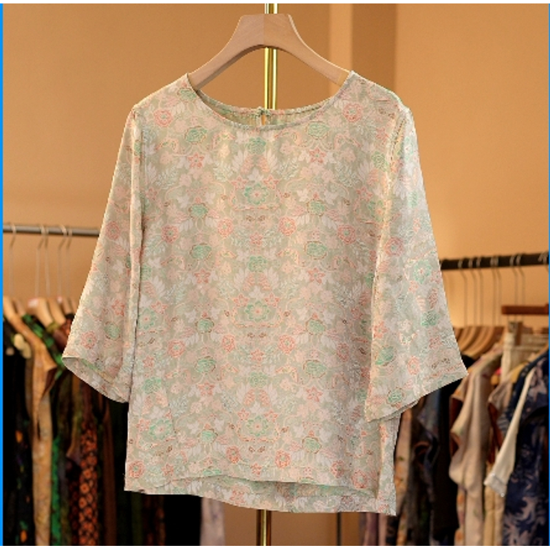 中式简约异色罗夏季减龄中袖上衣T恤5806