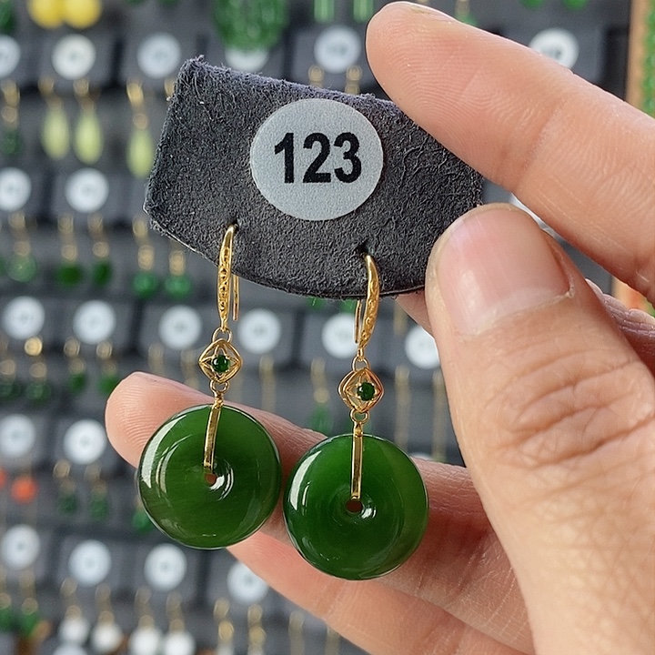 和田玉耳饰18K金镶嵌