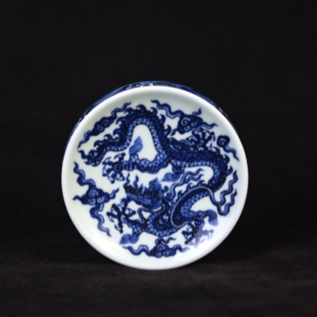雯华堂 景德镇仿明青花海水龙纹布袋盖置 直径9cm 