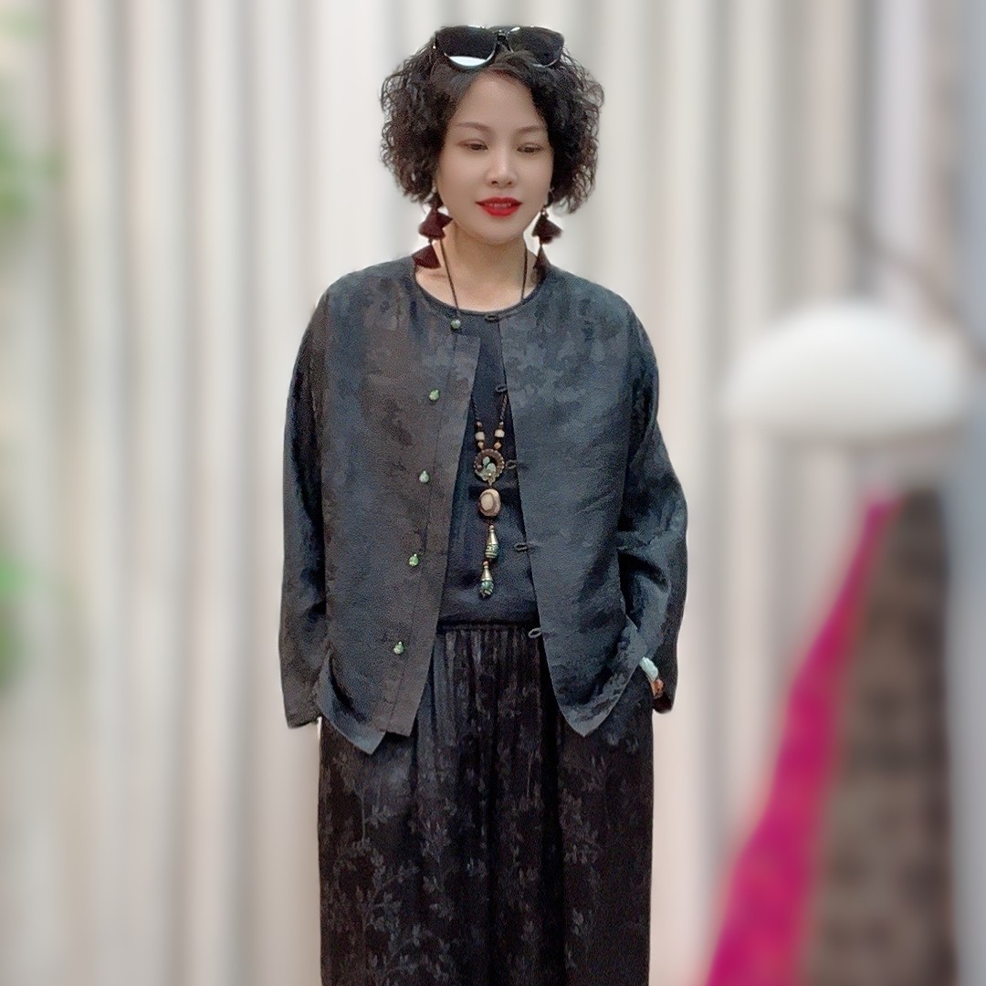 【飘遇精选】100桑蚕丝香云纱重锻皮子老料新中式复古提花上衣23030