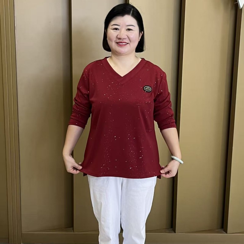 时尚洋气春秋新款宽松显瘦百搭V领长袖大码上衣