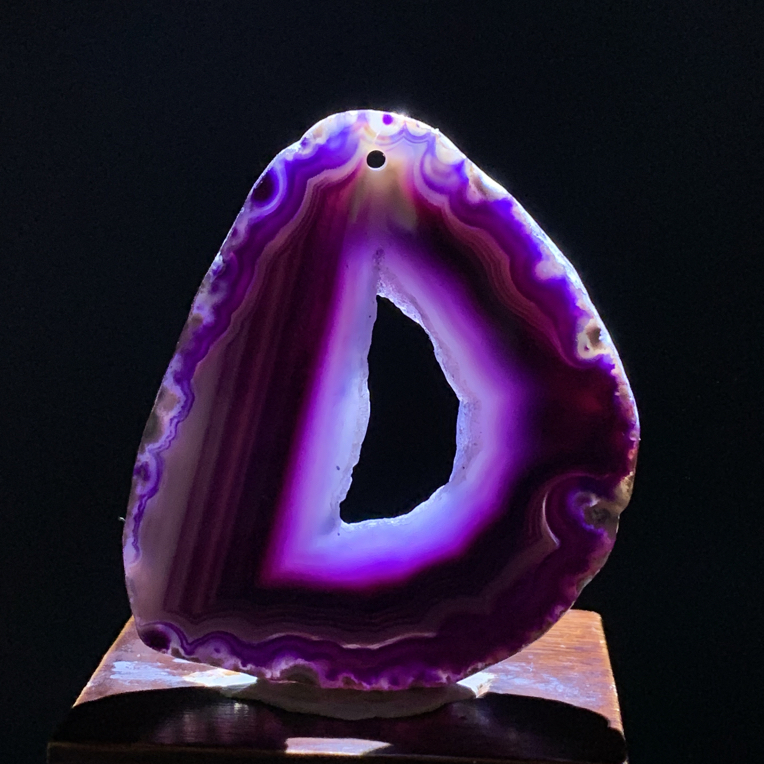 巴西玛瑙原石切片吊坠天然洞深紫色毛衣链302尺寸65/55/6mm