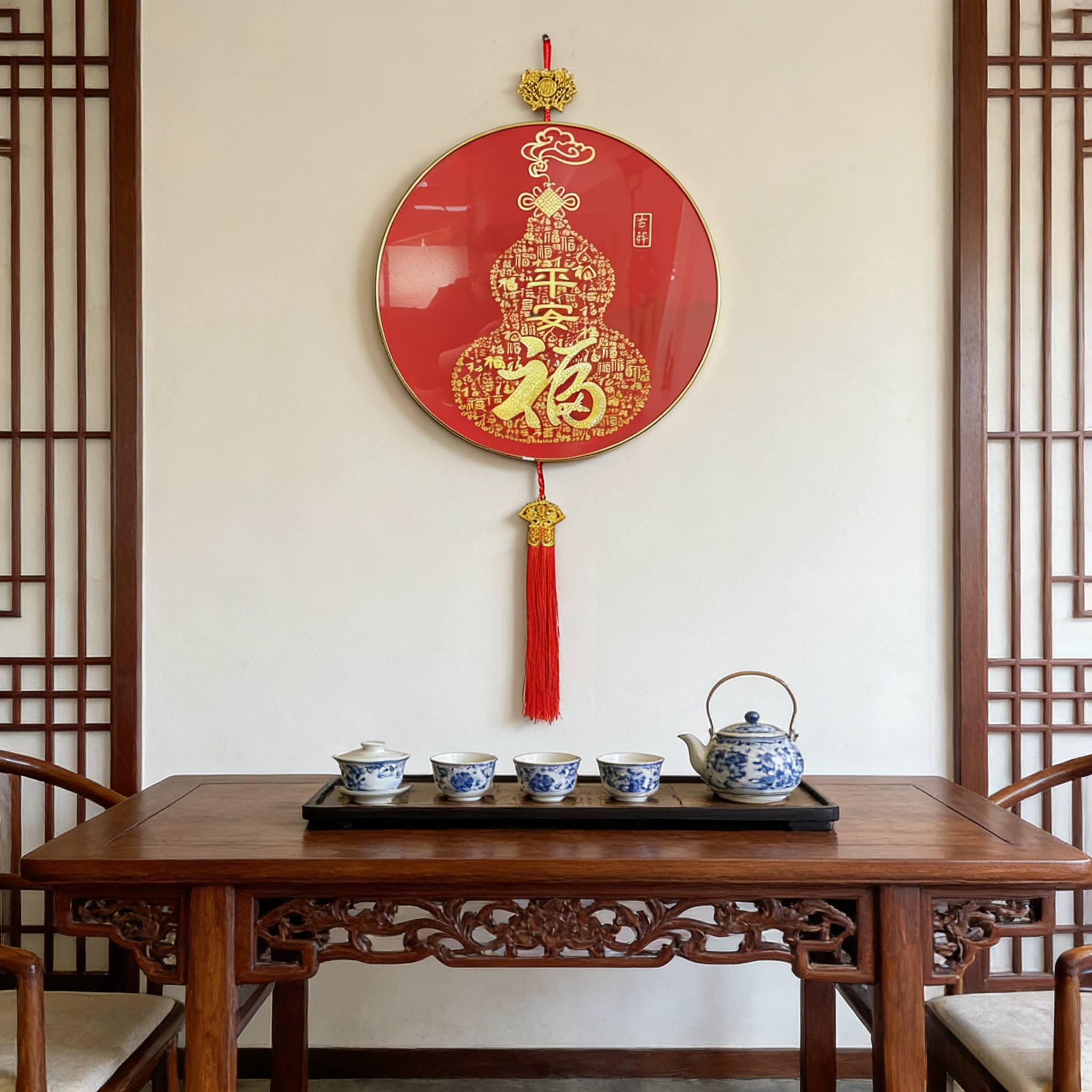 Y福字圆形客厅装饰画餐厅墙壁画进门入户玄关走廊办公室挂画H5