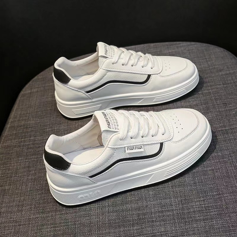 系带运动休闲女鞋2025新款秋季皮面时尚松糕小白鞋学生增高厚底板