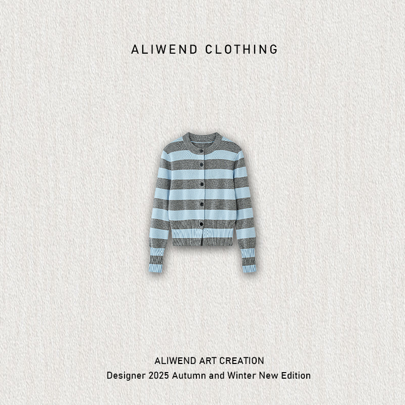 2025圆领条纹针织衫单排扣百搭休闲开衫外套-251067