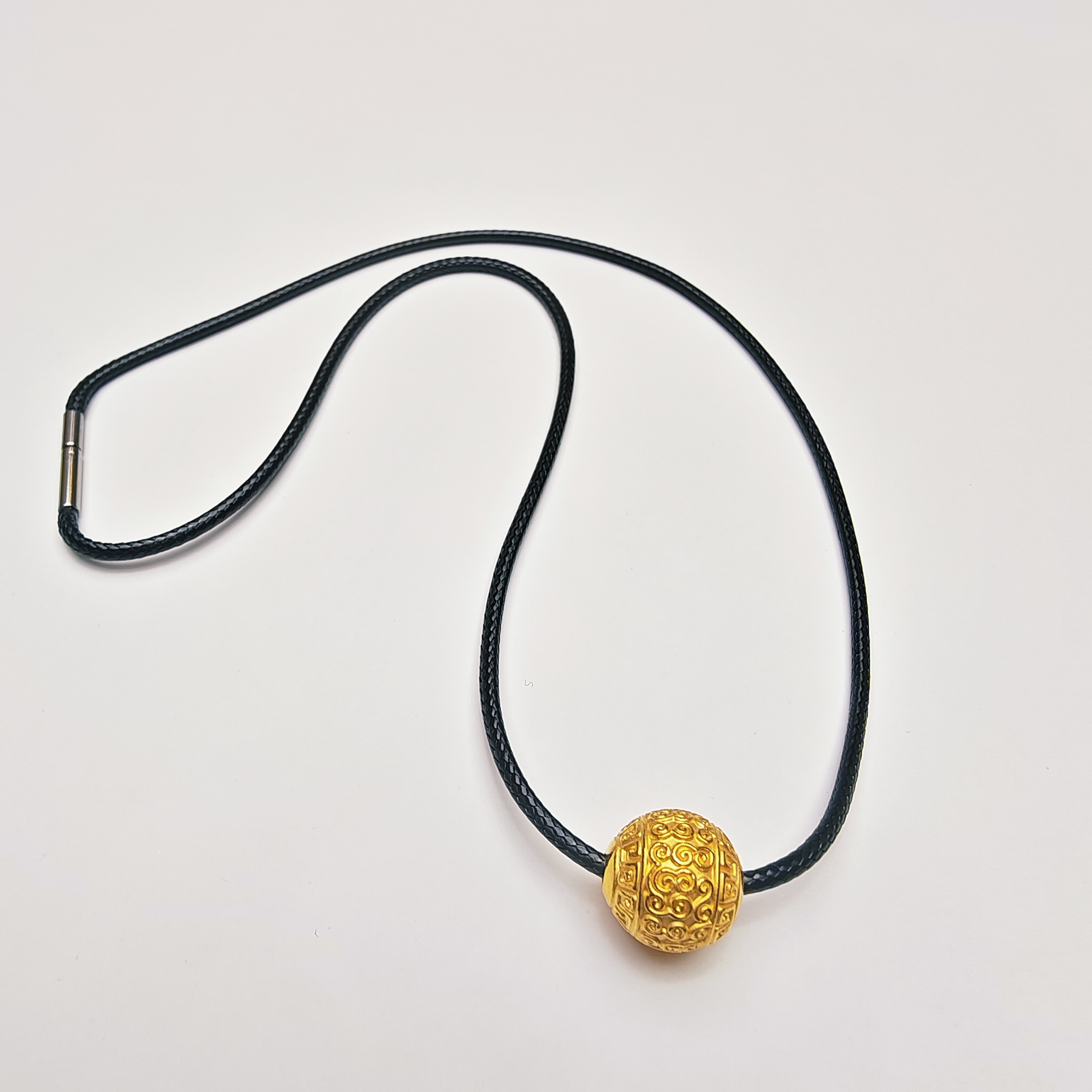 95#足金999 黄金祥云转运珠珠 皮绳 