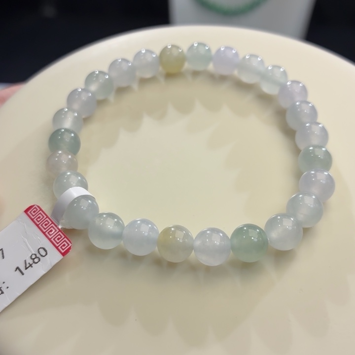 翡翠未镶嵌手链冰胶浅多宝卡7