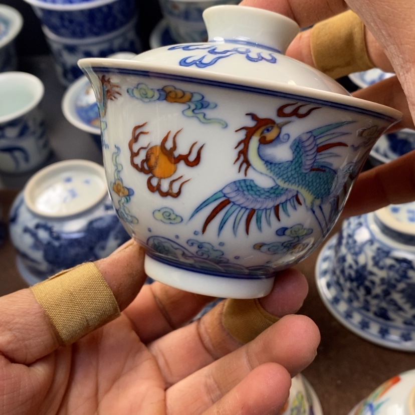 【闪购商品】景德镇青花斗彩盖碗