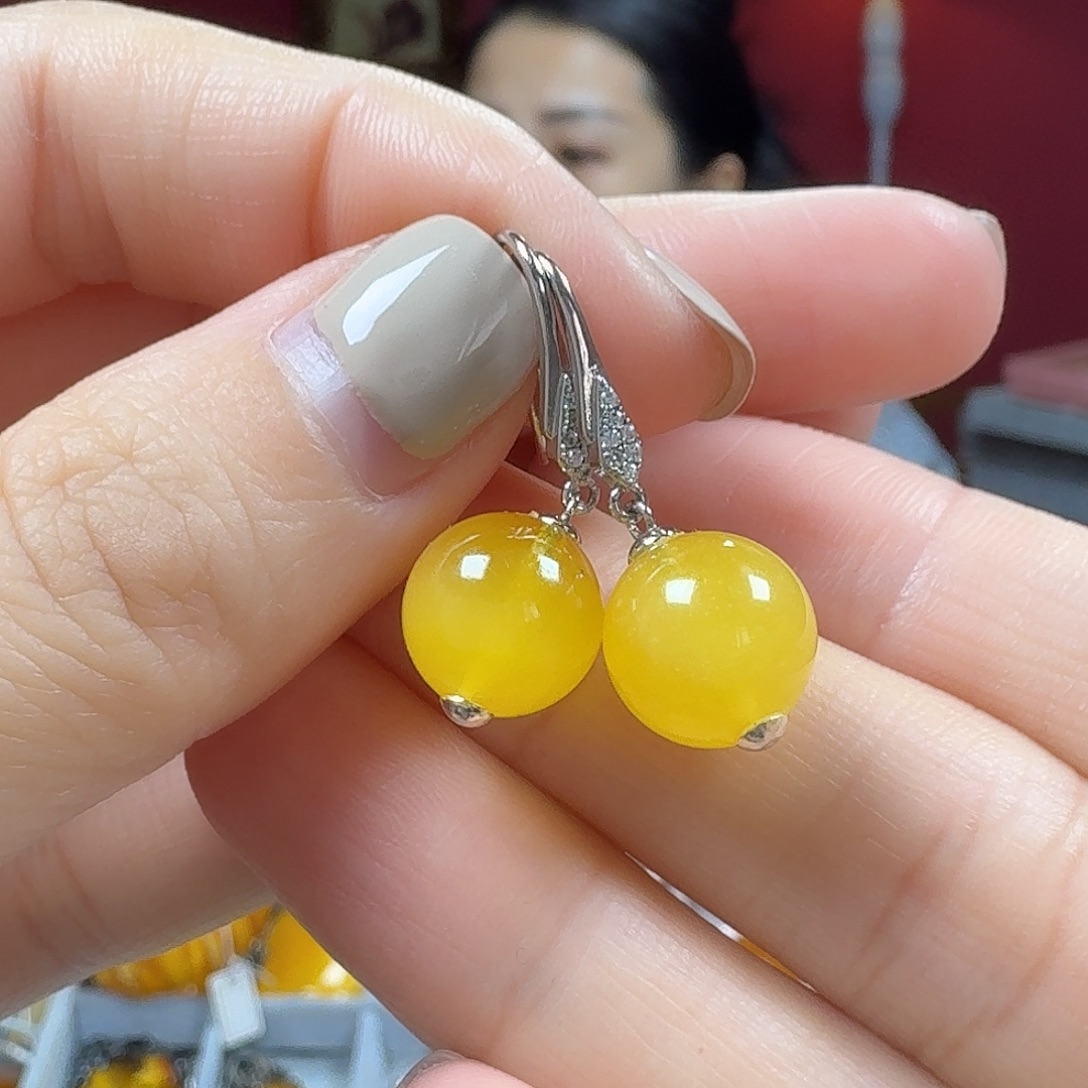 蜜蜡银S925镶嵌耳饰耳坠