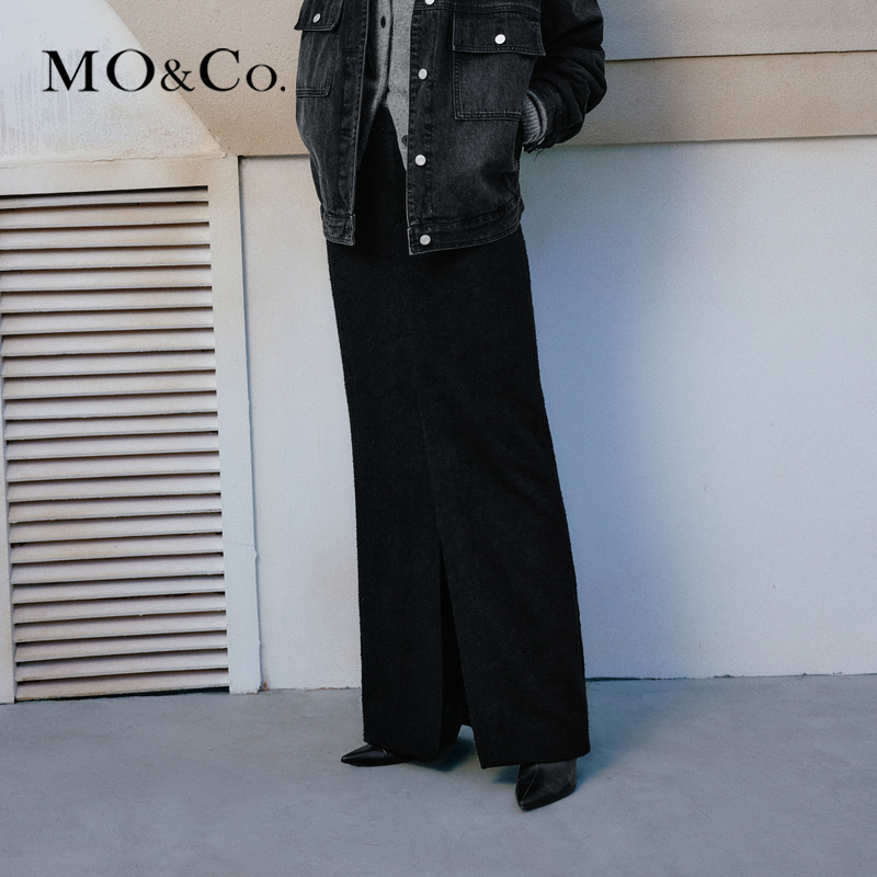 【陈嘉尔专属】MOCO肌理感高腰长款前开叉半身裙（附腰带）MBC4SKTT03