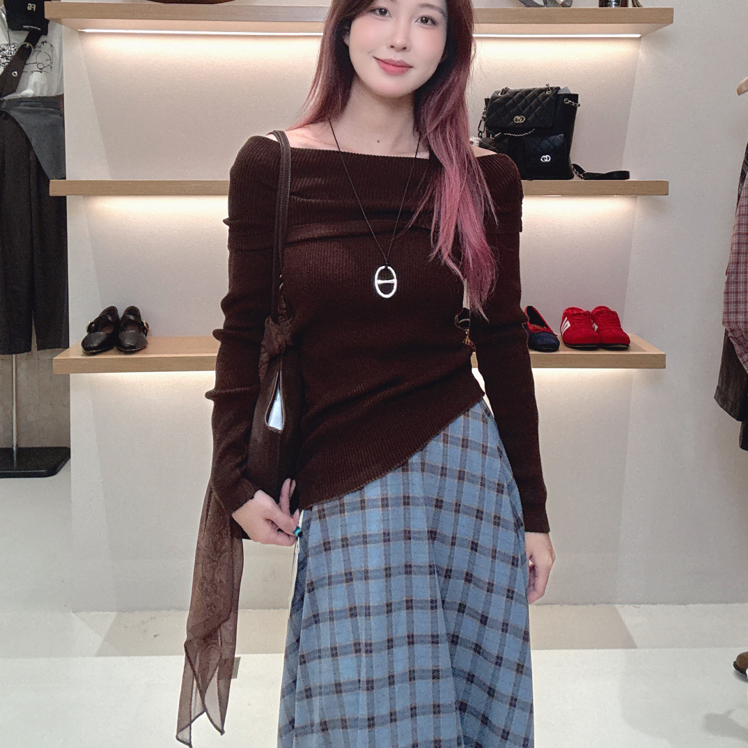 费尔岛几何套头毛衣搭配格子半身裙时尚洋气女装显瘦套装