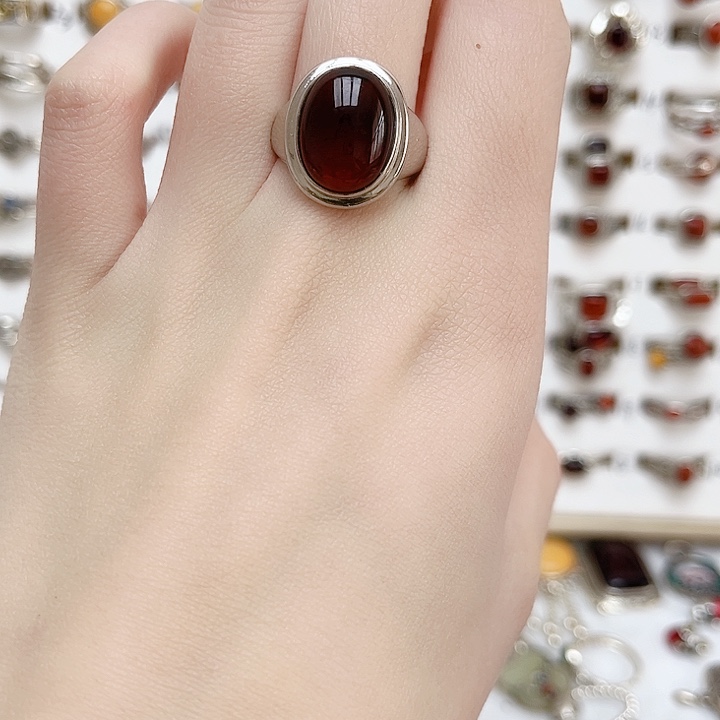 血珀戒指银S925镶嵌天然