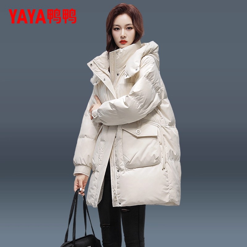 鸭鸭正品红色羽绒服女中长款2025冬季新款爆款时尚新中式国风外套