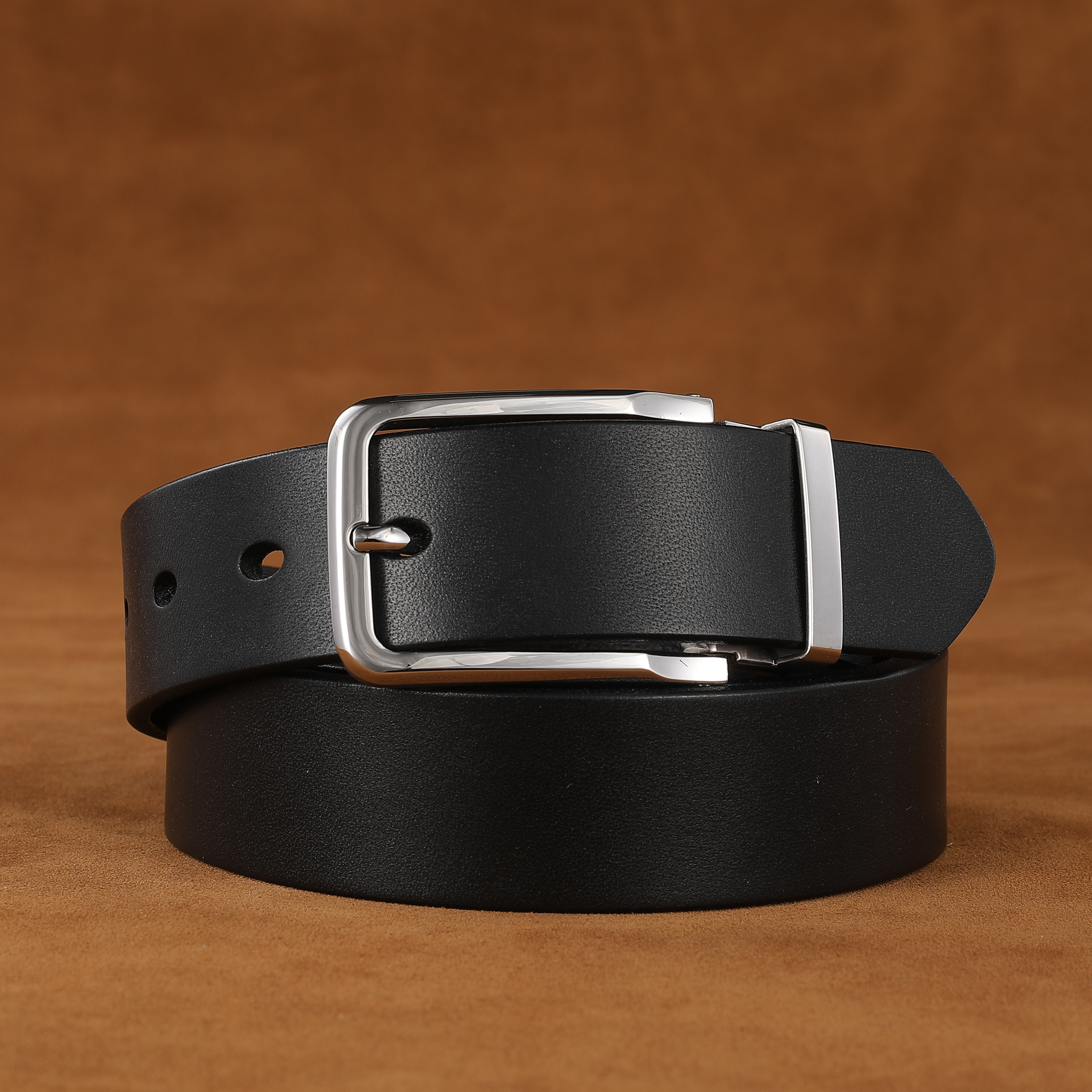 啸狼皮具手工头层牛皮男士皮带3.5cm复古精钢扣头素面真皮百搭