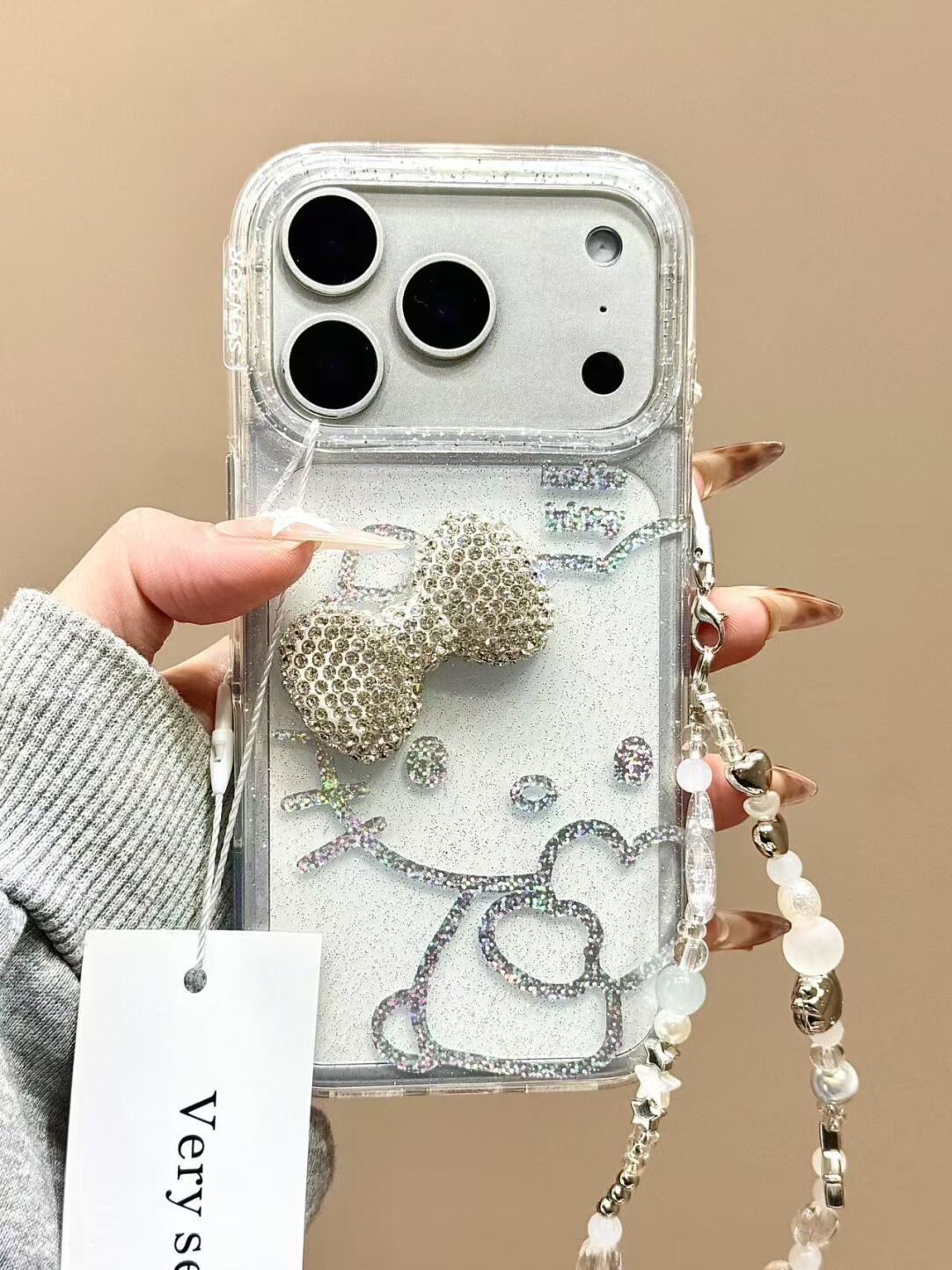 闪粉鎏金kt猫咪立体蝴蝶结适用苹果17promax手机壳iphone16套1514