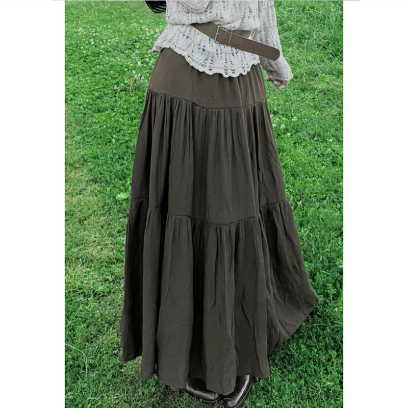 高腰遮胯褶皱休闲半身裙女时尚小众气质宽松显瘦垂感大摆长裙