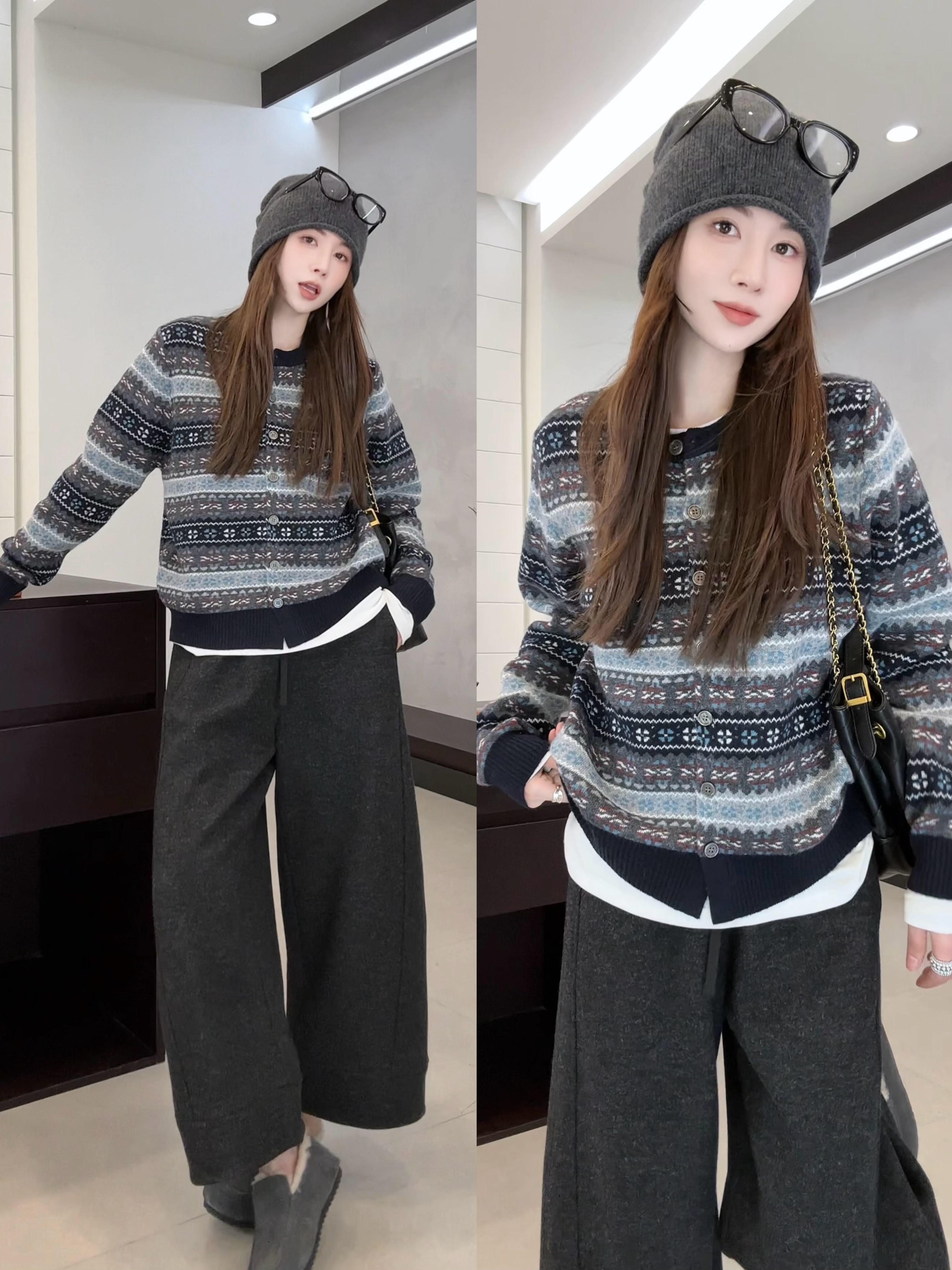 月月 2025冬季新款小众设计极简风复古提花针织开衫 2511C8348