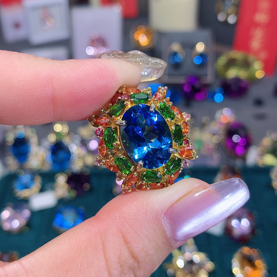 托帕石戒指银S925镶嵌戒指