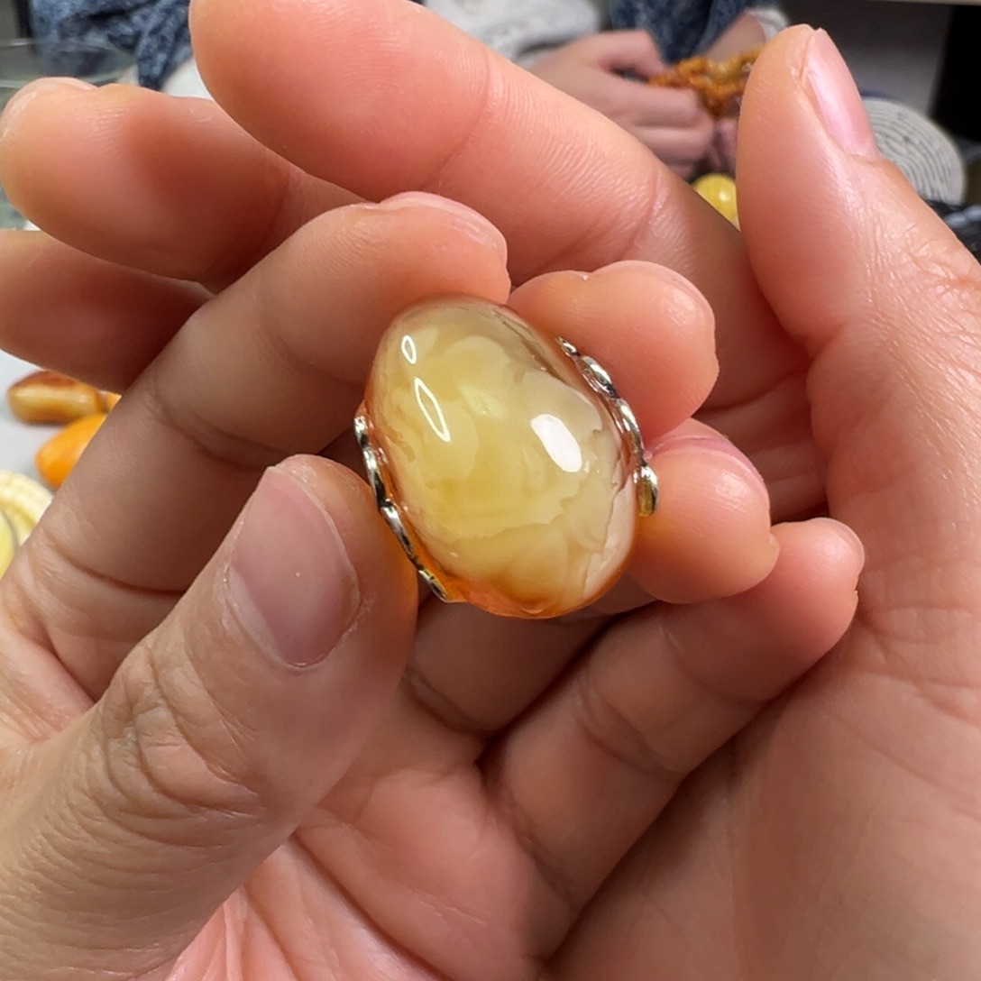 蜜蜡裸石银S925镶嵌蜜蜡