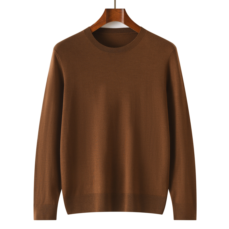 精纺羊毛衫男士春季新款圆领纯色简约长袖套头毛衣内搭针织打底衫