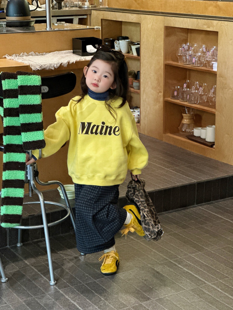 2025秋冬女童韩版宽松一体绒字母卫衣儿童加绒加厚休闲格子裤套装