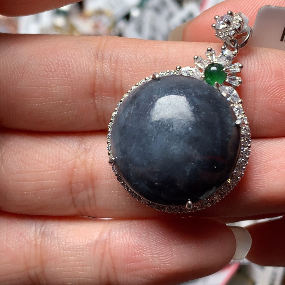 翡翠戒指银S925镶嵌天然翡翠吊坠