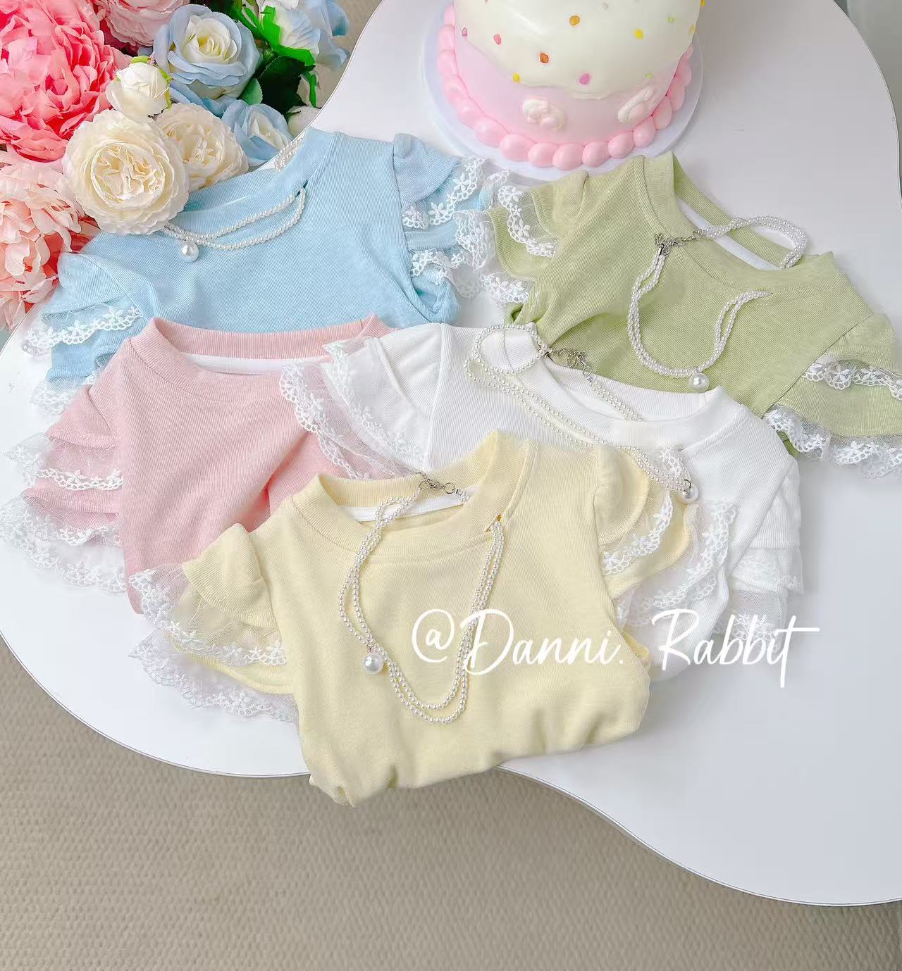 【Dannirabbit】*蕾丝边+洋气抽绳*女童汉服T恤 X-7150