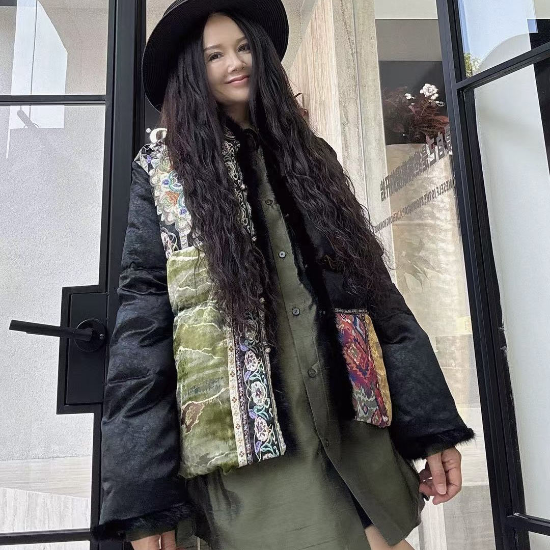 【女士】秋冬复古拼接时尚拼色羽绒服气质中式外套