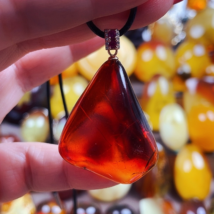 琥珀戒指银S925镶嵌吊坠