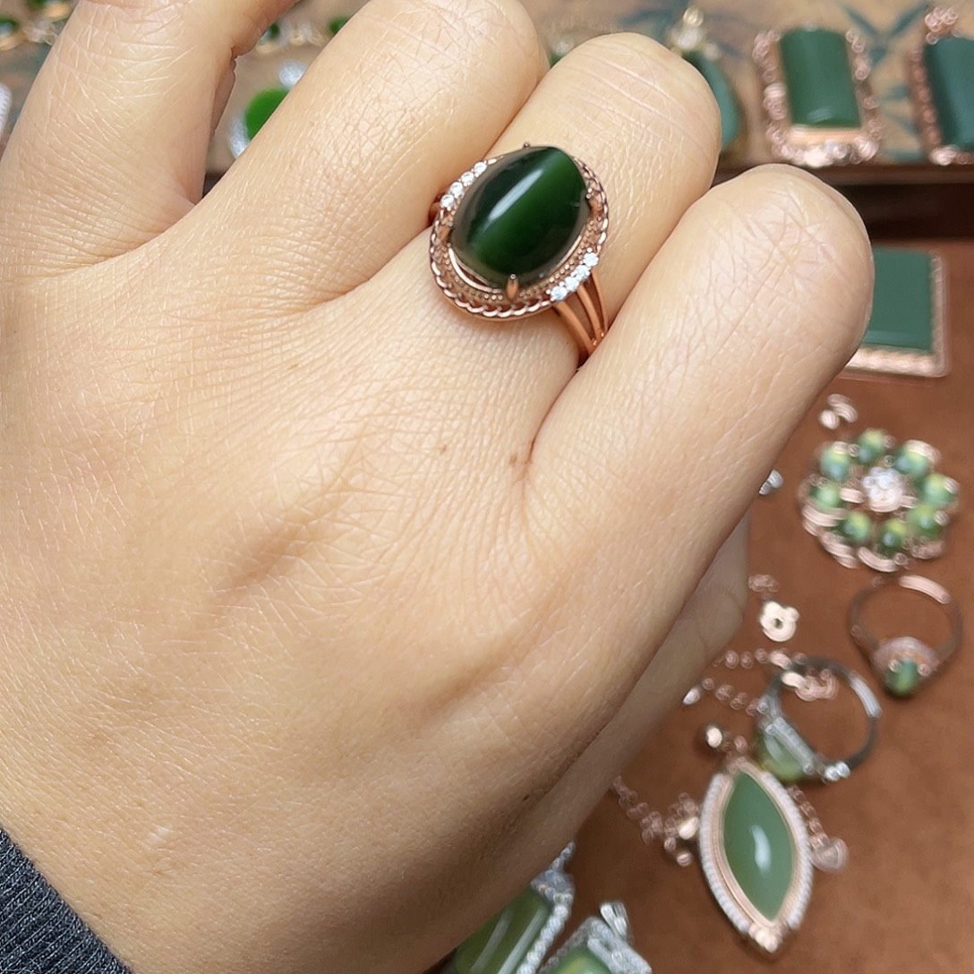 和田玉（碧玉）银S925镶嵌吊坠(不含链)