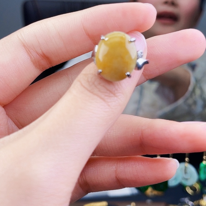 翡翠戒指银S925镶嵌饰品