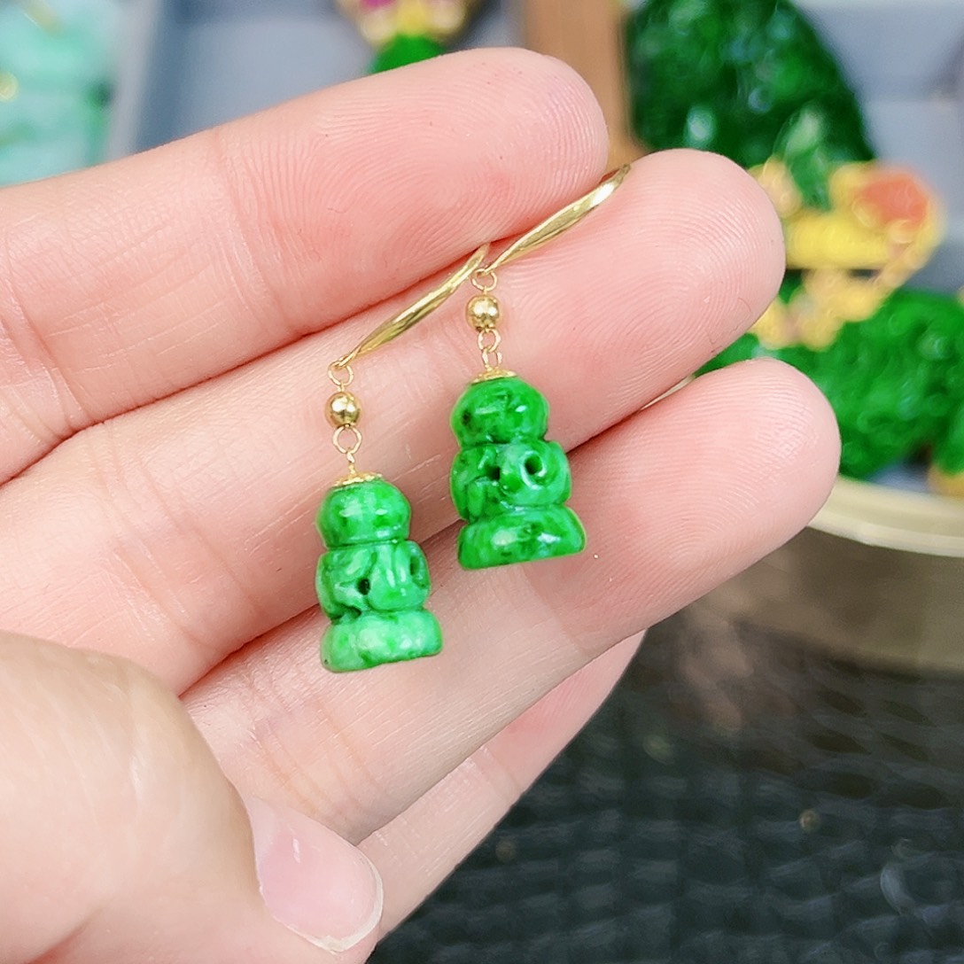 翡翠项链18K金镶嵌耳饰