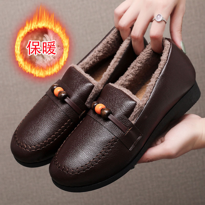 冬季低帮防滑女耐磨胶粘浅口布鞋妈妈鞋棉靴平底保暖防滑女鞋