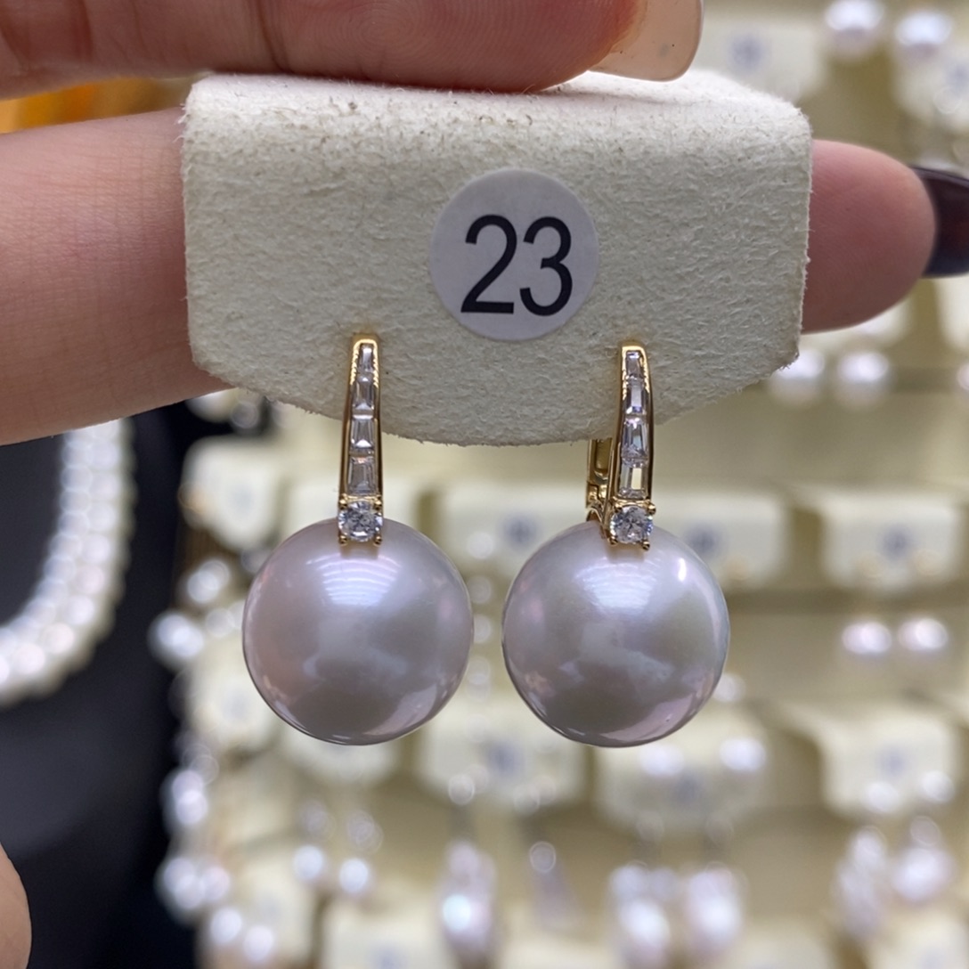 耳饰银S925镶嵌淡水珍珠