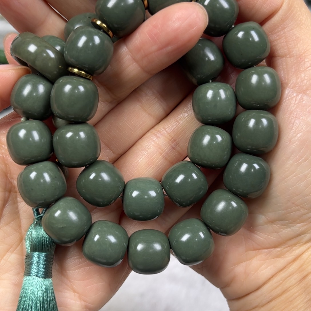 和田玉手串未镶嵌卡14老形珠28颗珠子手持