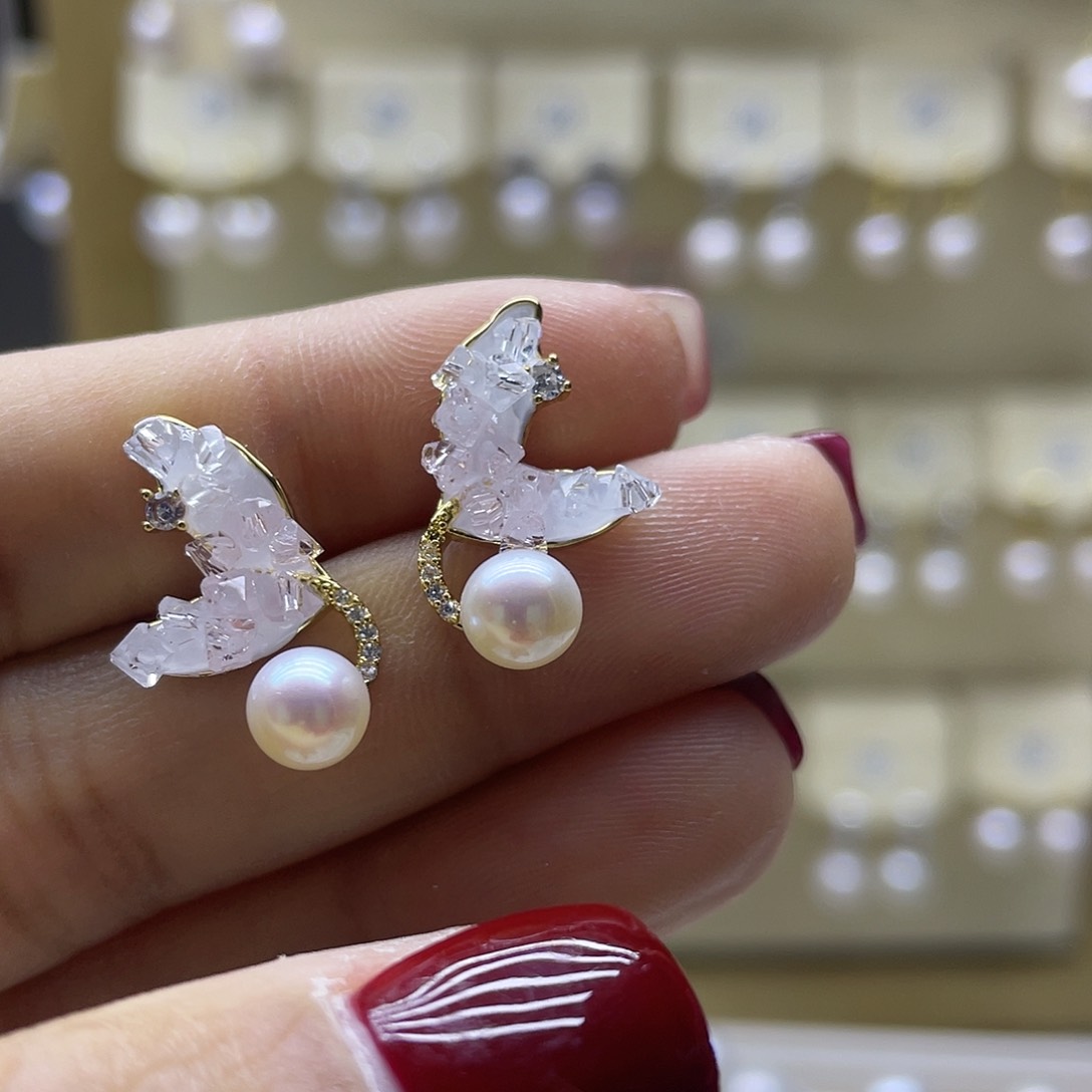 淡水珍珠耳饰银S925镶嵌