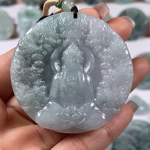 翡翠颈饰未镶嵌九龙大日如来两面工福利