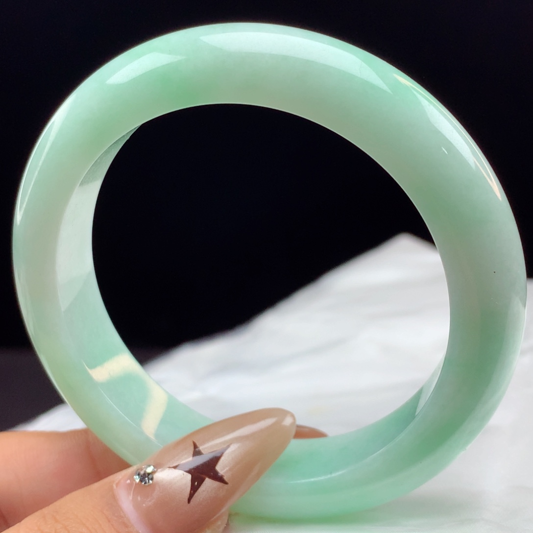 未镶嵌手镯翡翠甜绿正圈12103